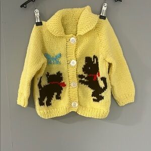 Yellow Knit Cardigan with Dog Design